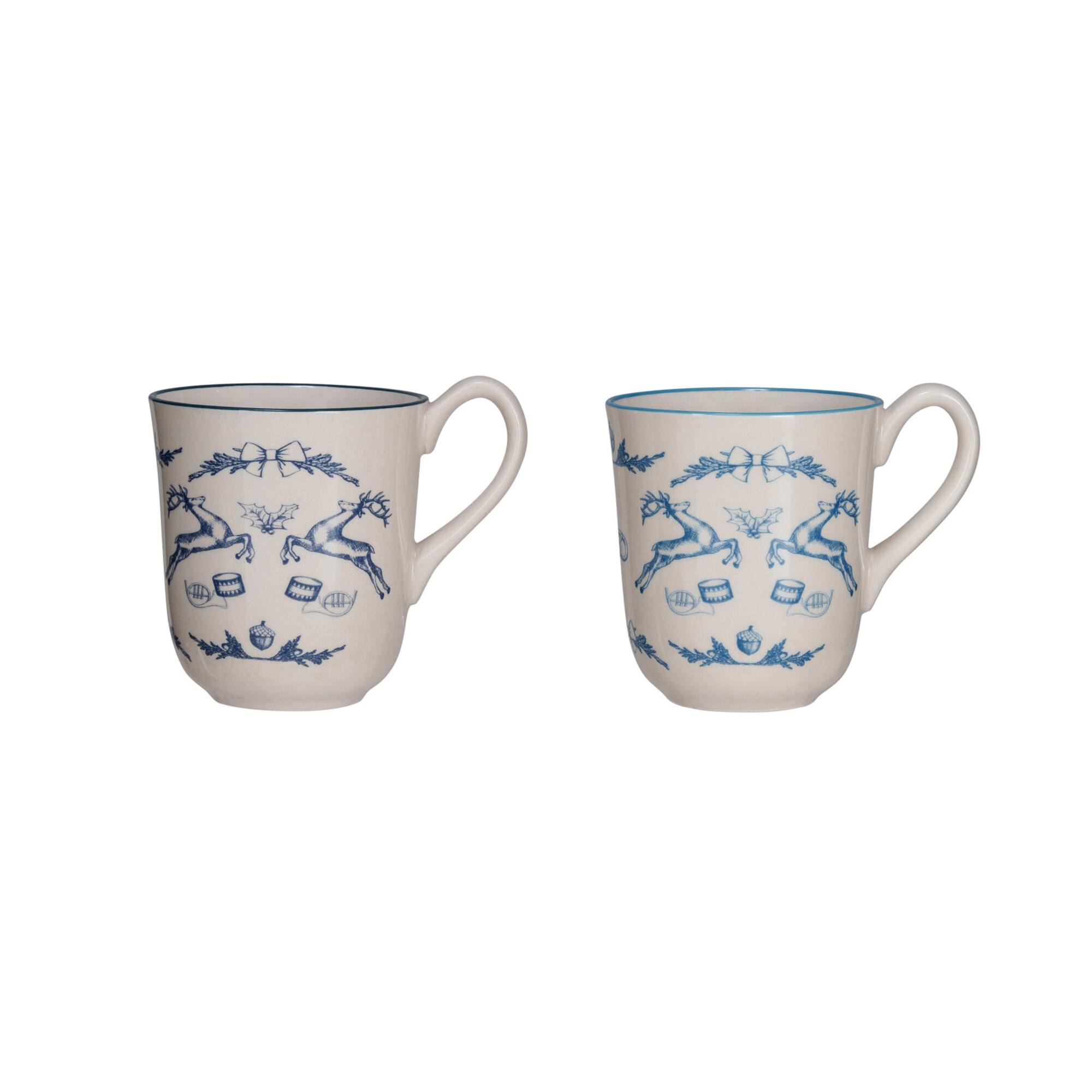 Hello Honey® 12oz. Blue & Cream Holiday Icons Stoneware Mugs, 2ct.